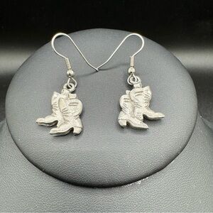 Pewter Cowboy Country and Western Rodeo Dangle Earrings